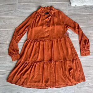 1. STATE Women's Orange Split Neck Long Sleeve Tiered Mini A-Line Dress‎ Medium